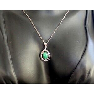 Chrysoprase Pendant in Sterling Silver Cage on ACO 17" Chain Link .925 Necklace